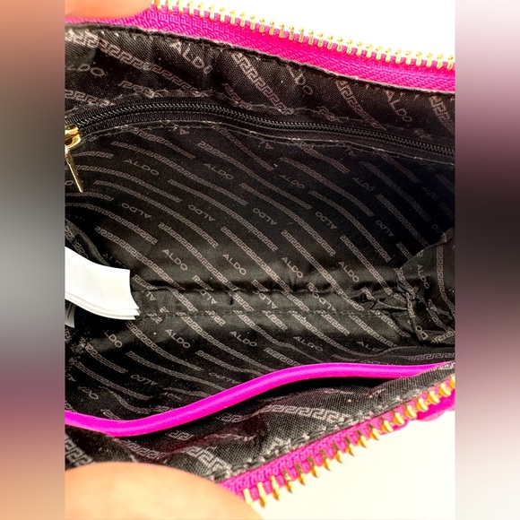 Aldo Hot Pink Quilted Chain Shoulder Bag w/ Coin Pouch & Removable Guitar Strap - Picture 9 of 10